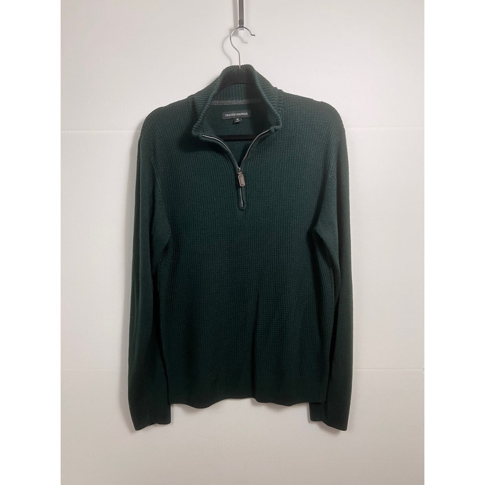 Tricots St Raphael‎ Quarter Zip Sweater Mens M Green Waffle Knit Dark Academia